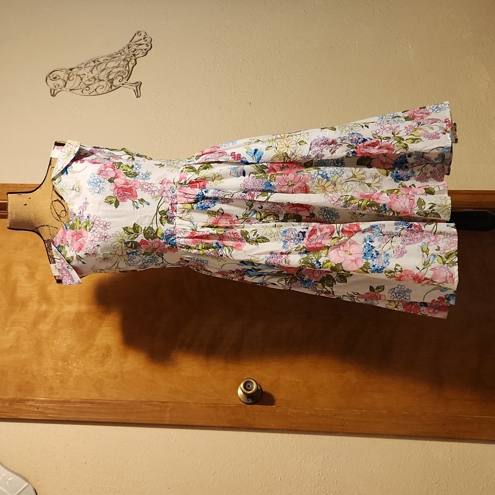 Aryeh Anthropologie Dress Sun Fit Flare Floral White & Pink